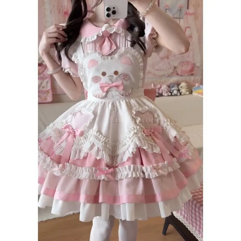 2025 Japanese Sweet Lolita Kawaii Dress Women Spring Printed Bow Fake Two Piece Dress Female Korea Style Design Party Clothing - Image 5